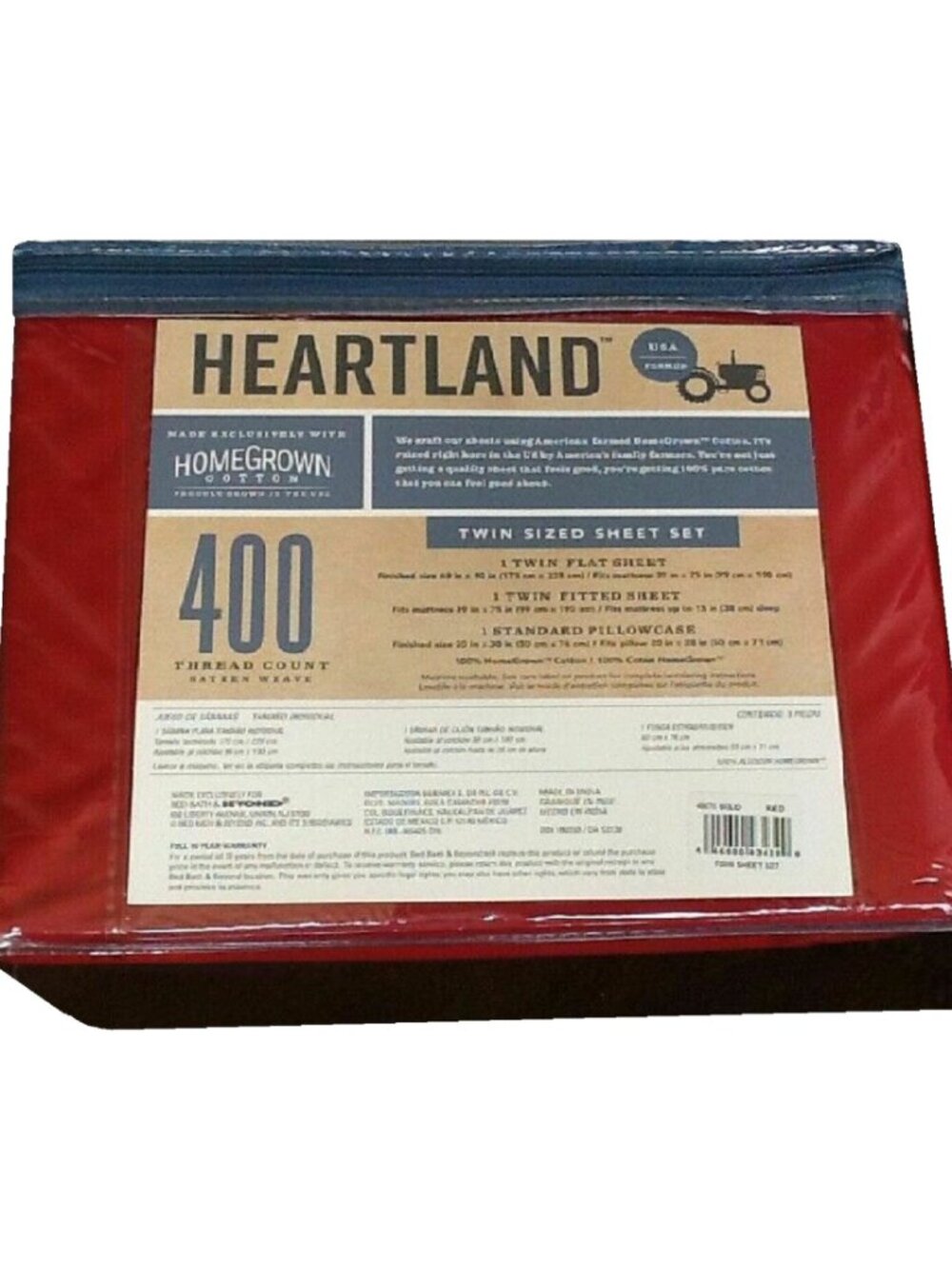 brand new RED + GRAY Heartland 400 TC 100% Cotton Sateen-Weave TWIN Sheet Sets - Picture 4 of 7